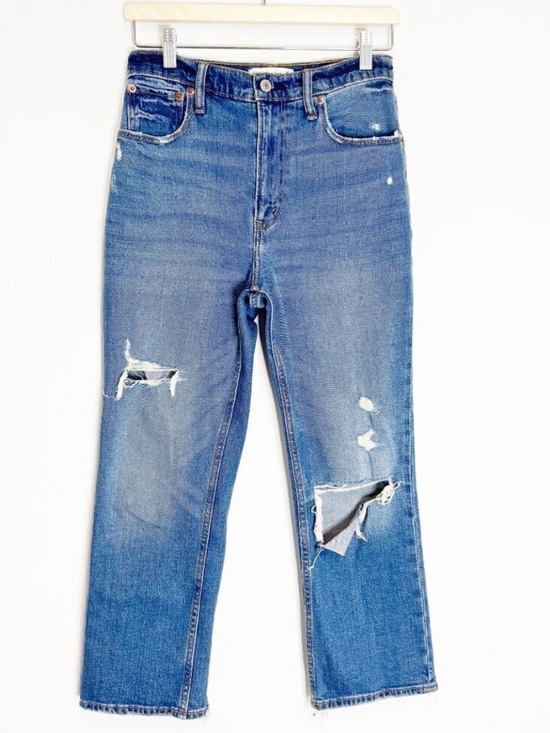 Abercrombie & Fitch Denim - Abercrombie Ankle Straight Jeans 27 Short Blue Distressed 90s Streetwear Grunge